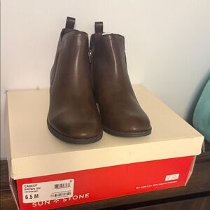 Sun + Stone Dark Brown Ankle Boots